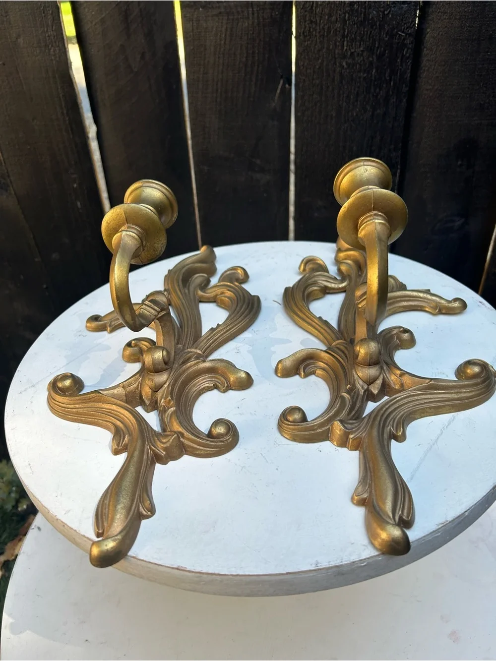 Vintage Hollywood regency Ornate Gold Wall Sconce Pair Decorative Home Art